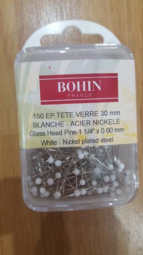 BOHIN Epingles Têtes en Verre Blanches